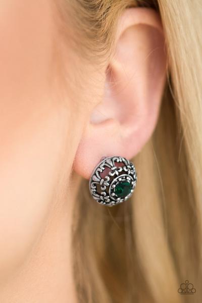 Courtly Courtlines - Green Post Earrings